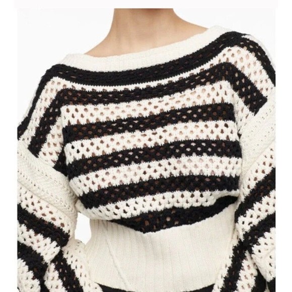 ZARA Striped croppe Chunky Knit Sweater Crochet Long Sleeve Limited Edition M L - Picture 11 of 11